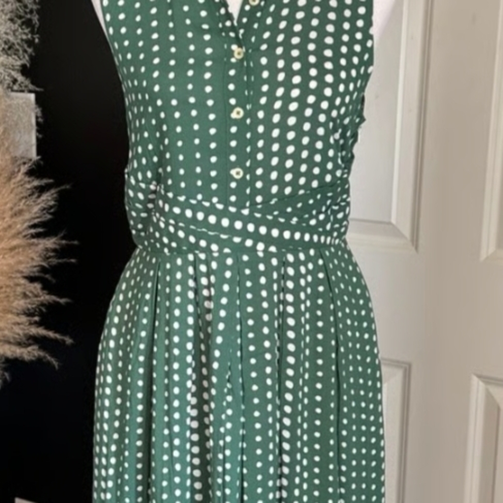 Anthropologie Green and White Polka Dot Midi Dress - Picture 2 of 4